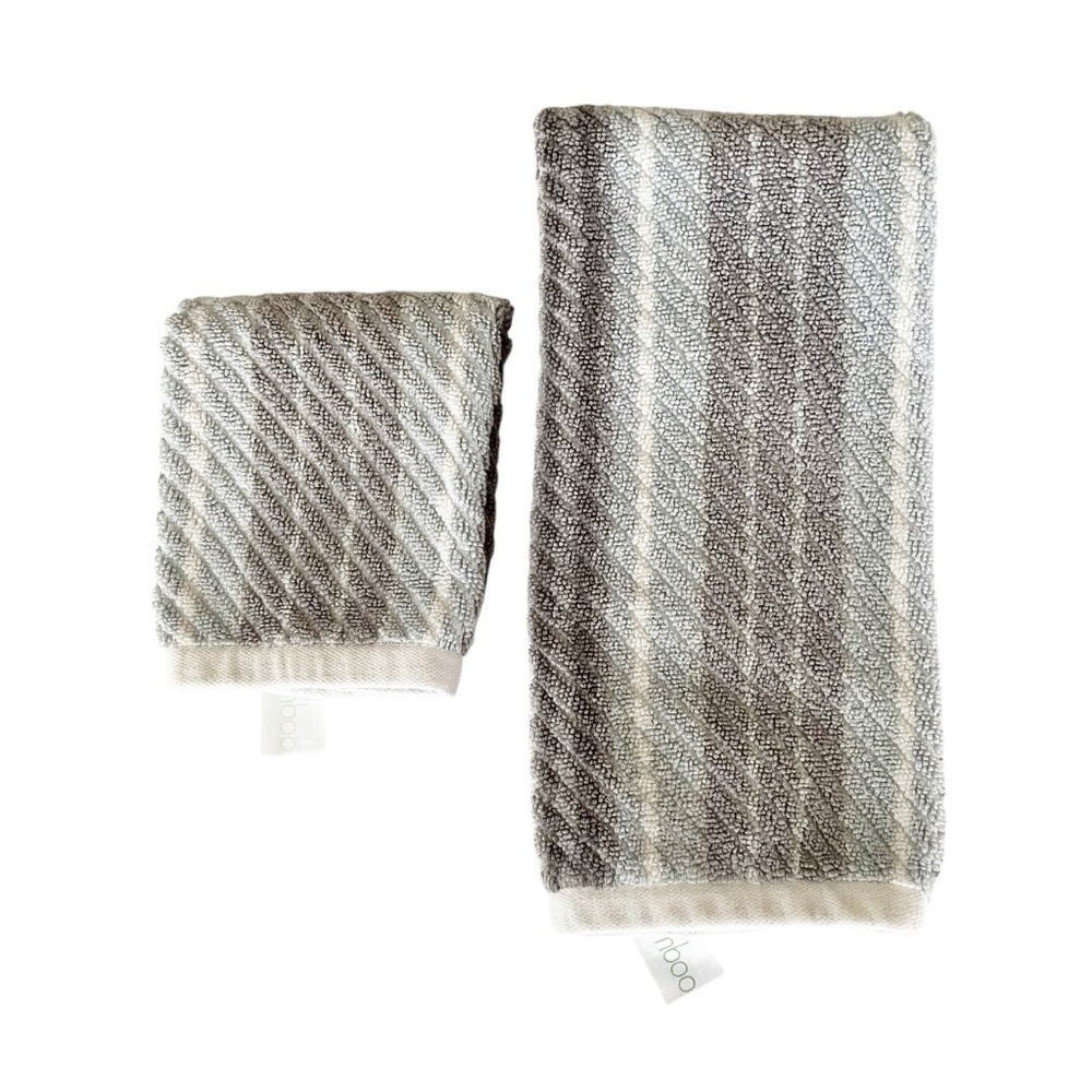 Bamboo Bathroom Hand Towels | One Hand Towels 1 Wash Cloth Striped Textured Gray